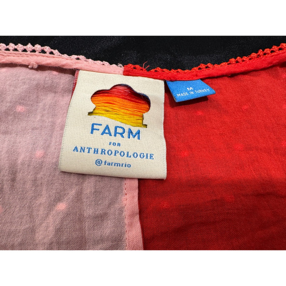 Farm Rio for Anthropologie Color Block Wrap Top Sz M Peach Red Orange - Picture 3 of 9